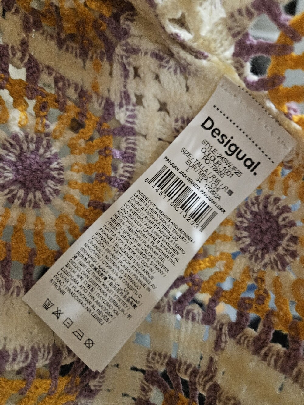 Desigual Crochet Granny Square Sweater Pullover Large Boho - Picture 8 of 9